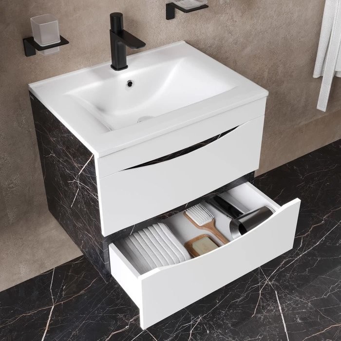 Тумба под раковину IDDIS Cloud 60 подвесная, белая, черный мрамор