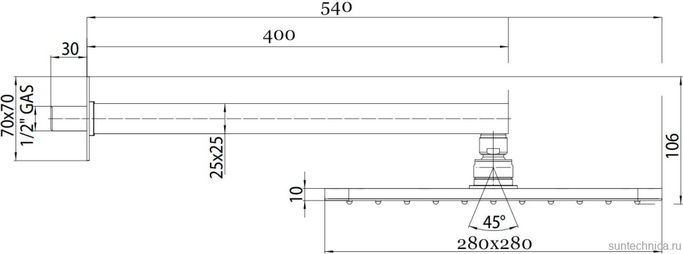 Верхний душ Bossini Cosmo H69598I.073 черный матовый