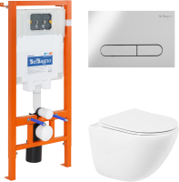 Комплект Унитаз подвесной BelBagno Amanda BB051CHR безободковый, крышка BB051SC, инсталляция BB002-80 с кнопкой BB005-PR-CHROME