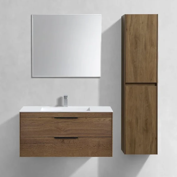 Мебель для ванной комнаты Vincea Chiara 2D 100, 2 ящика, дуб табак, с белой раковиной