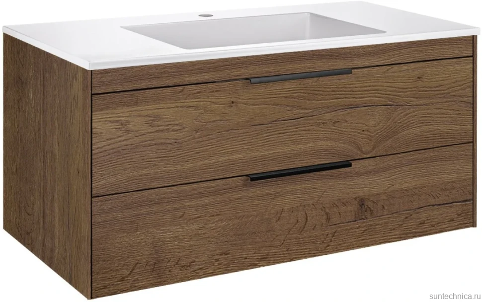 Мебель для ванной комнаты Vincea Chiara 2D 100, 2 ящика, дуб табак, с белой раковиной