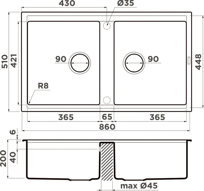 Комплект Мойка Omoikiri Kitagawa 86-2-GB графит + Измельчитель Nagare slim 1250