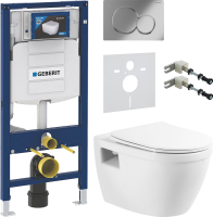 Комплект Унитаз подвесной BelBagno Loto BB070CHR/SC безободковый + Крепления Geberit Duofix 111.815.00.1 к стене + Звукоизоляция + Инсталляция UP 320 111.300.00.5 + Кнопка Sigma 01 115.770.21.5 хром
