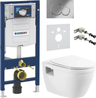 Комплект Унитаз подвесной BelBagno Loto BB070CHR/SC безободковый + Крепления Geberit Duofix 111.815.00.1 к стене + Звукоизоляция + Инсталляция UP 320 111.300.00.5 + Кнопка Sigma 01 115.770.21.5 хром