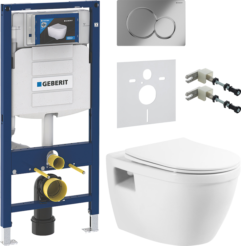 Комплект Унитаз подвесной BelBagno Loto BB070CHR/SC безободковый + Крепления Geberit Duofix 111.815.00.1 к стене + Звукоизоляция + Инсталляция UP 320 111.300.00.5 + Кнопка Sigma 01 115.770.21.5 хром
