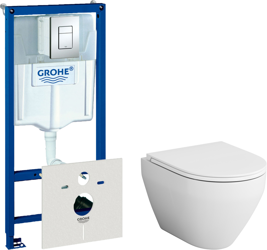 Комплект Унитаз подвесной AM.PM Spirit V2.0 с микролифтом + Инсталляция Grohe Rapid SL 38772001 3 в 1 с кнопкой смыва + Шумоизоляция 37131000