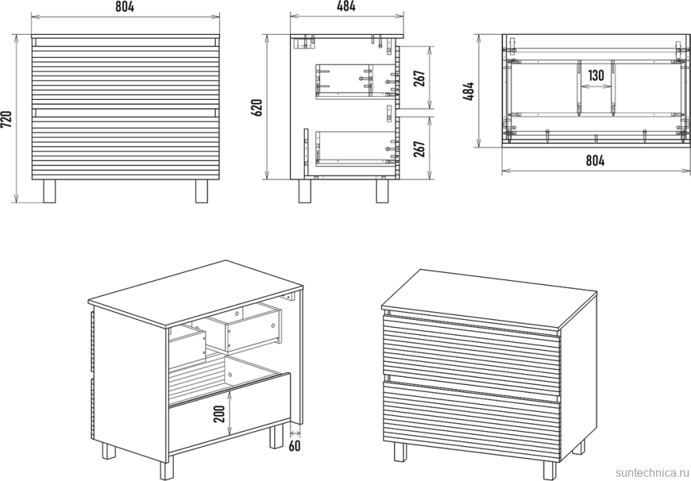 Тумба под раковину Brevita Dakota 80 напольная, дуб галифакс олово, черный кварц