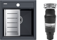 Комплект Мойка Paulmark Stepia PM114651-AN+A375-BS с коландером, антрацит + Измельчитель Bone Crusher BC 910-SL-Slim Line