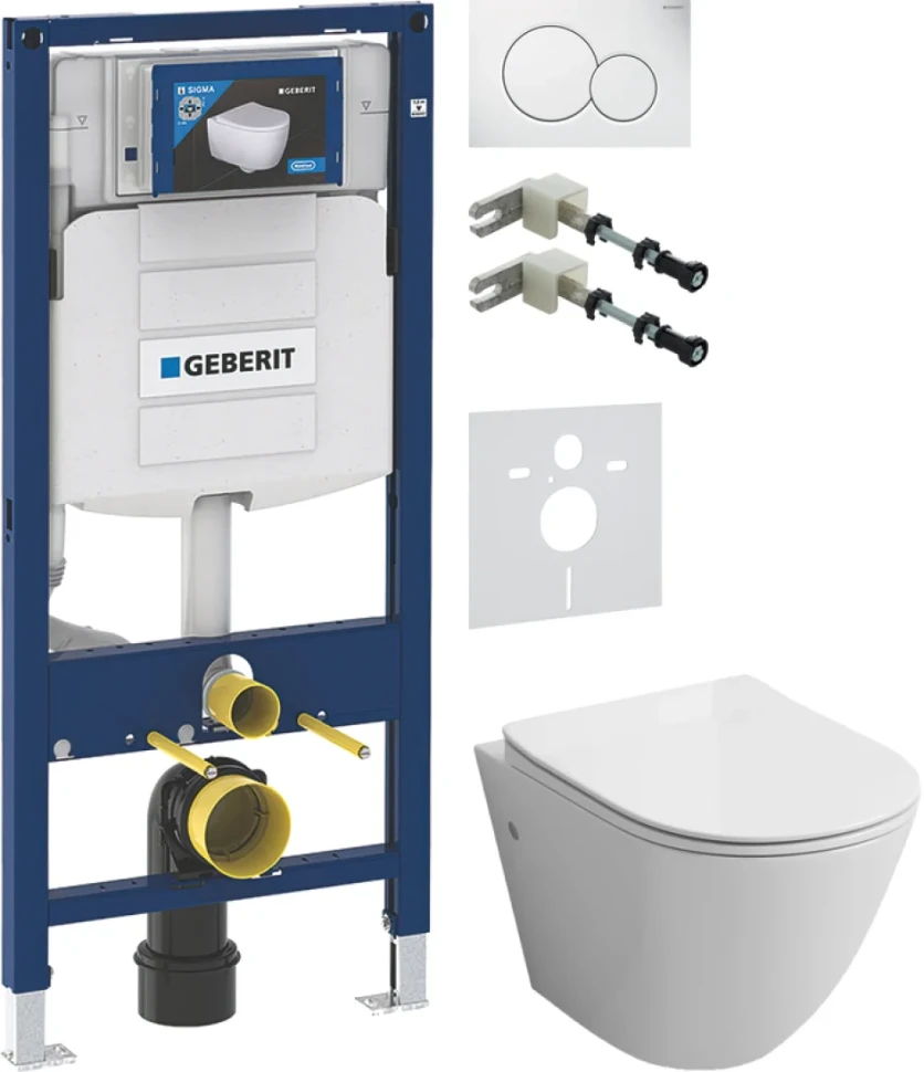 Комплект Унитаз подвесной Grossman GR-4411S безободковый + Крепления Geberit Duofix 111.815.00.1 к стене + Звукоизоляция + Инсталляция UP 320 111.300.00.5 + Кнопка Sigma 01 115.770.11.5 белая