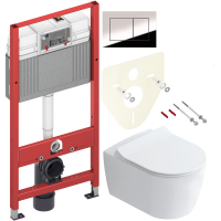 Комплект Унитаз подвесной STWORKI Ноттвиль SETK3104-2616 безободковый, с микролифтом, белый + Инсталляция TECE Now 9400412 4 в 1 с кнопкой смыва