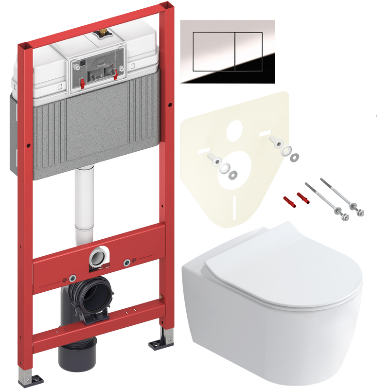 Комплект Унитаз подвесной STWORKI Ноттвиль SETK3104-2616 безободковый, с микролифтом, белый + Инсталляция TECE Now 9400412 4 в 1 с кнопкой смыва