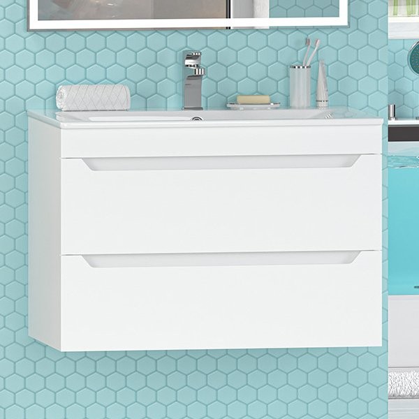 Тумба с раковиной Misty Бриз 80 подвесная, белая матовая