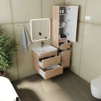 Тумба с раковиной Style Line Атлантика 60 Люкс Plus, подвесная, ясень перламутр
