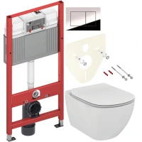 Комплект Унитаз подвесной Ideal Standard Tesi T354601 с микролифтом + Инсталляция TECE Now 9400412 4 в 1 с кнопкой смыва
