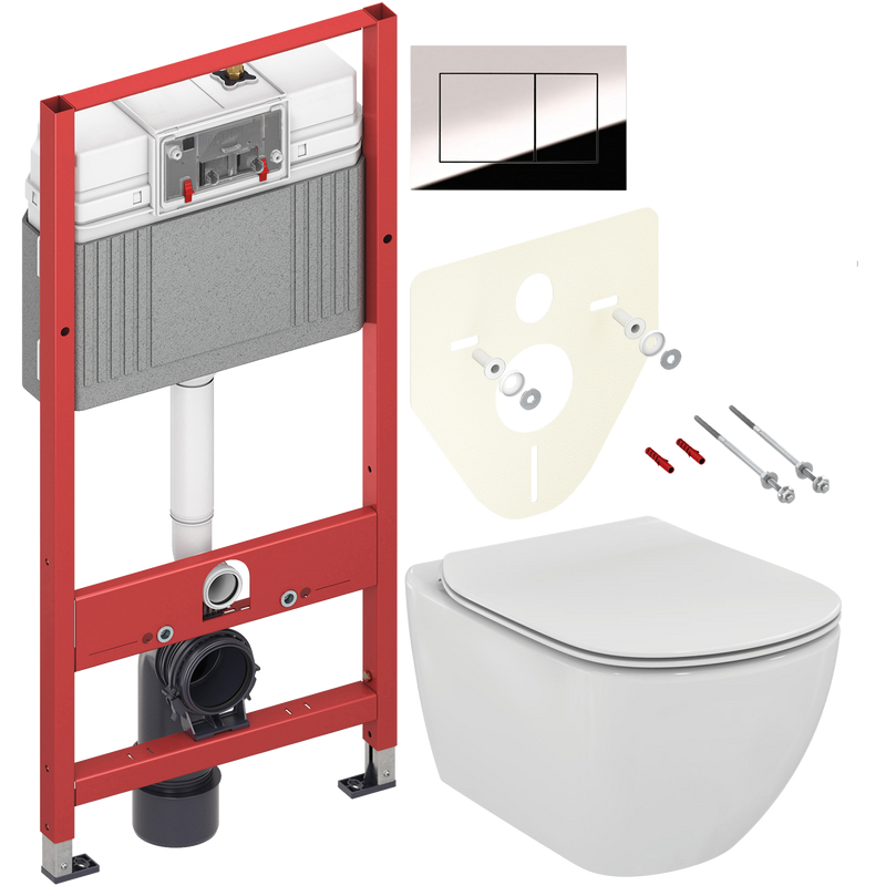 Комплект Унитаз подвесной Ideal Standard Tesi T354601 с микролифтом + Инсталляция TECE Now 9400412 4 в 1 с кнопкой смыва