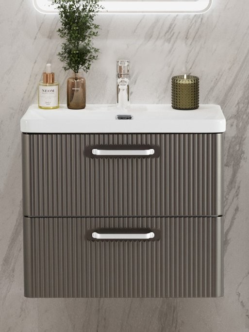 Тумба с раковиной BelBagno Due 60 ручки белые, оружейная сталь