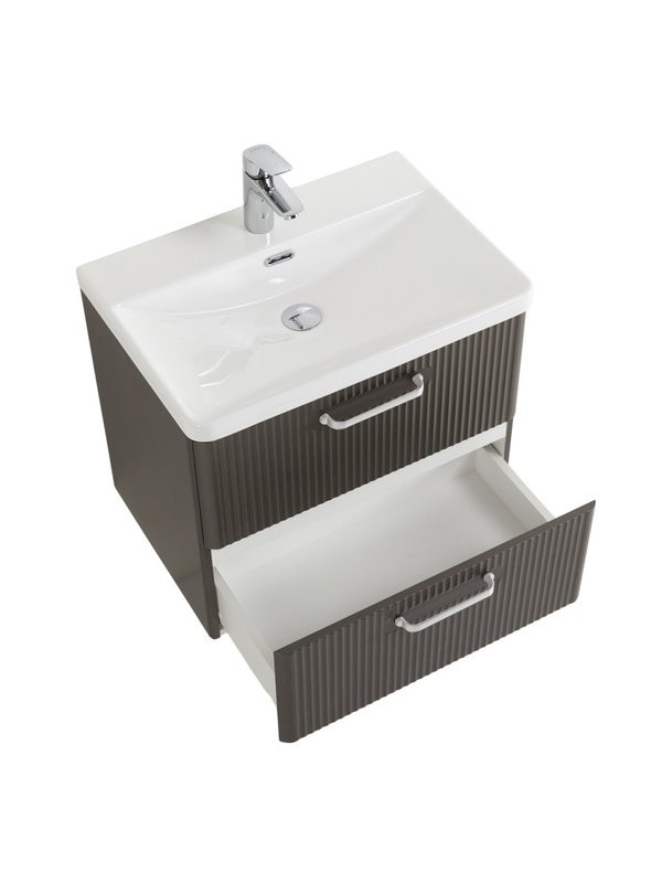 Тумба с раковиной BelBagno Due 60 ручки белые, оружейная сталь