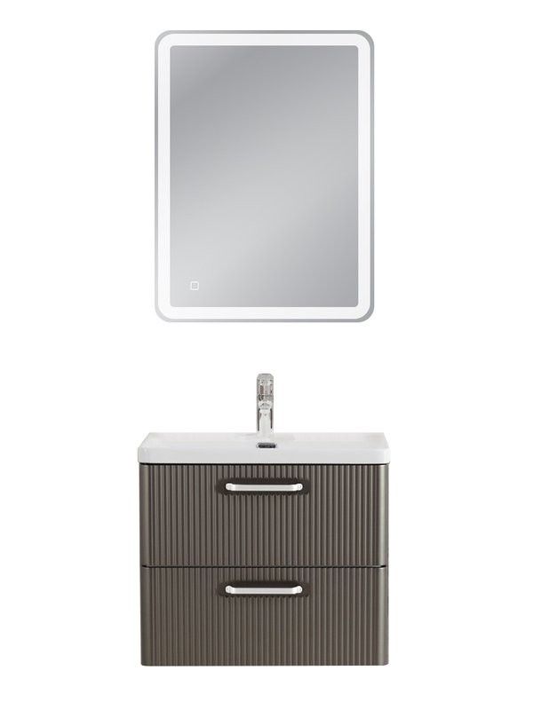 Тумба с раковиной BelBagno Due 60 ручки белые, оружейная сталь