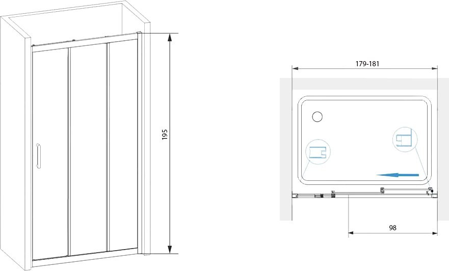 Душевой уголок RGW Passage PA-13+100 см (179-181)x100x195 профиль хром, стекло прозрачное