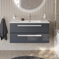 Тумба с раковиной Cezares Eco Cer-N 100 grafito, раковина Duet 100, ручки сатин