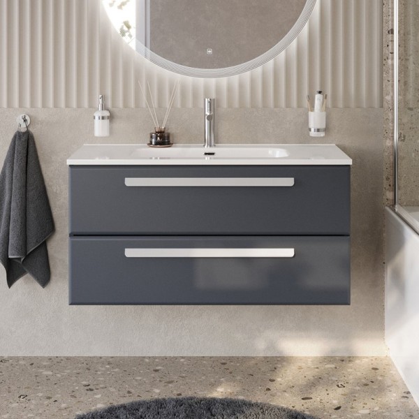 Тумба с раковиной Cezares Eco Cer-N 100 grafito, раковина Duet 100, ручки сатин