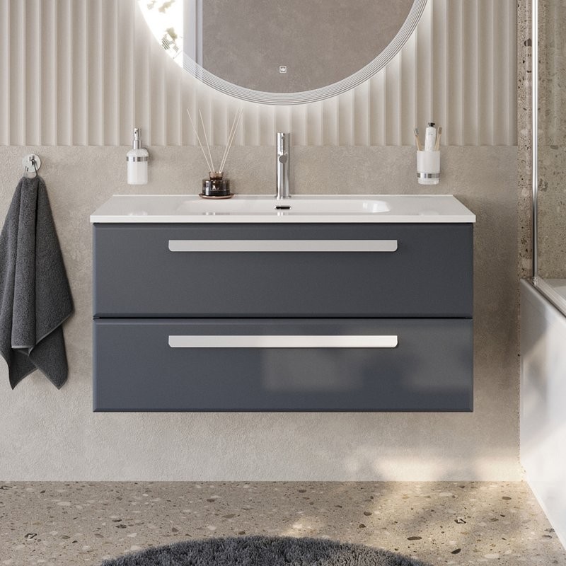 Тумба с раковиной Cezares Eco Cer-N 100 grafito, раковина Duet 100, ручки сатин