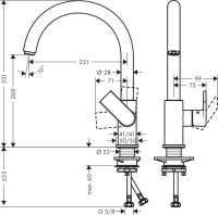Комплект Смеситель Hansgrohe Vernis Shape M35 71871670 + Фартук черный