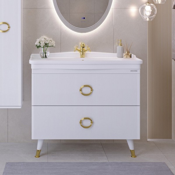 Тумба с раковиной Grossman Атрио 105 белый глянец