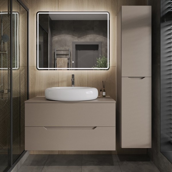 Мебель для ванной комнаты Orange Line 100 подвесная, 2 ящика, матовый латте с раковиной B08-640w