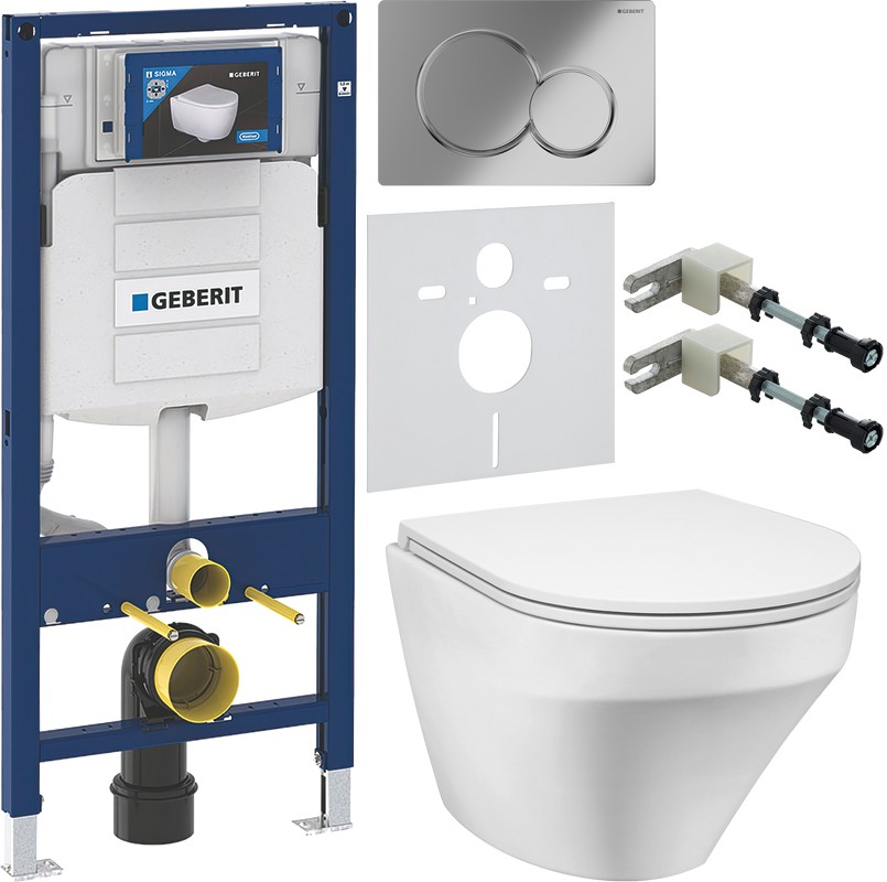 Комплект Унитаз подвесной AM.PM Inspire FlashClean C501700WH + Крышка C507853WH с микролифтом + Инсталляция Geberit Duofix UP 320 111.300.00.5 + Кнопка Sigma 01 115.770.21.5 хром + Крепления 111.815.00.1 к стене + Звукоизоляция