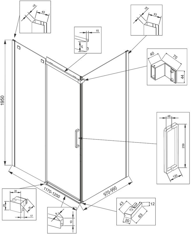 Душевой уголок Veconi Rovigo RV-070GR 120x100, брашированный графит