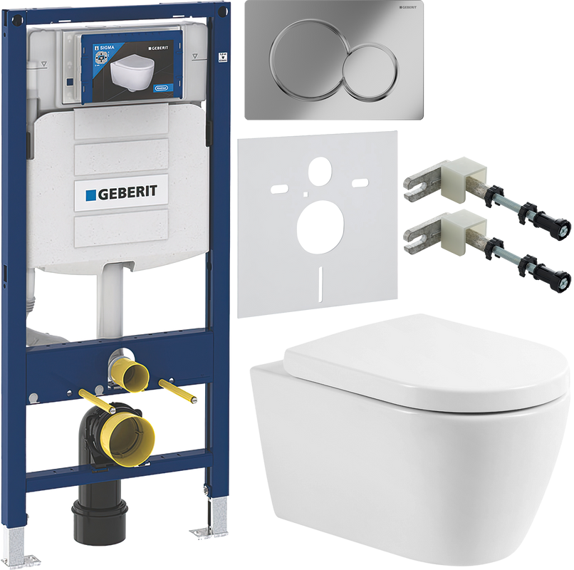 Комплект Унитаз подвесной BelBagno Marino BB105CHR безободковый + Крышка Norma BB865SC с микролифтом + Инсталляция Geberit Duofix UP 320 111.300.00.5 + Кнопка Sigma 01 115.770.21.5 хром + Крепления 111.815.00.1 к стене + Звукоизоляция