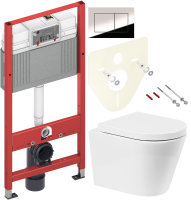 Комплект Унитаз подвесной BelBagno Flay-r + Крышка Marino BB105SC с микролифтом, петли хром + Инсталляция TECE Now 9400412 4 в 1 с кнопкой смыва