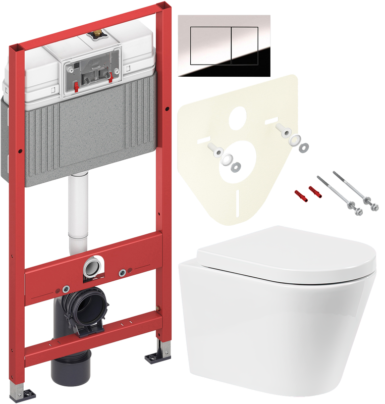 Комплект Унитаз подвесной BelBagno Flay-r + Крышка Marino BB105SC с микролифтом, петли хром + Инсталляция TECE Now 9400412 4 в 1 с кнопкой смыва
