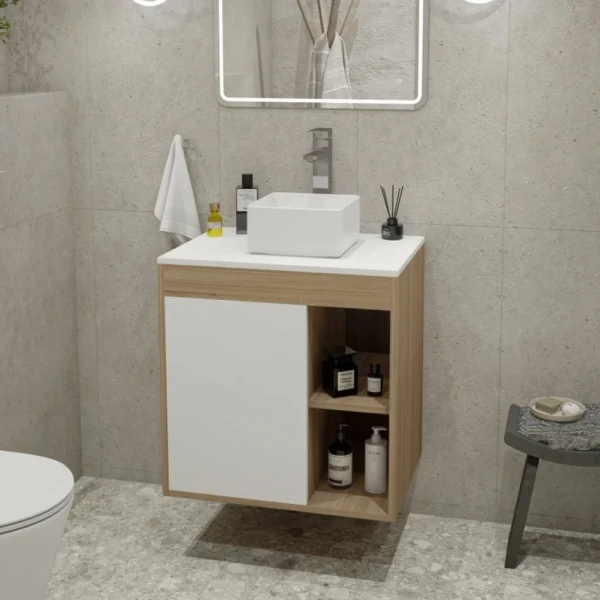 Тумба с раковиной Teymi Nura 60 дуб эврика, матовая белая, раковина Helmi Mini 24