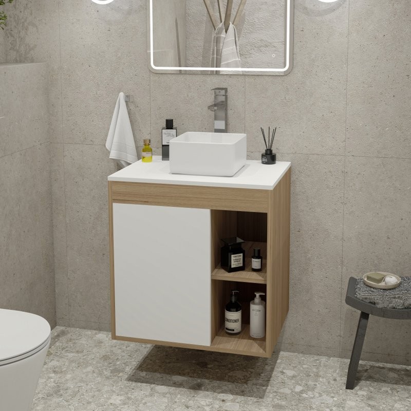 Тумба с раковиной Teymi Nura 60 дуб эврика, матовая белая, раковина Helmi Mini 24