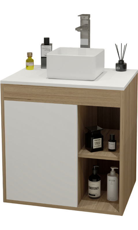 Тумба с раковиной Teymi Nura 60 дуб эврика, матовая белая, раковина Helmi Mini 24