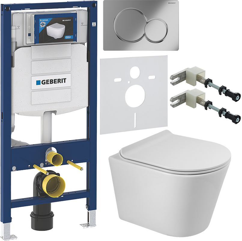 Комплект Унитаз подвесной BelBagno Flay-r + Крышка BB901SC с микролифтом + Инсталляция Geberit Duofix UP 320 111.300.00.5 + Кнопка Sigma 01 115.770.21.5 хром + Крепления 111.815.00.1 к стене + Звукоизоляция