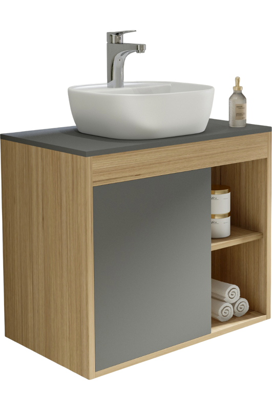 Тумба с раковиной Teymi Nura 70 дуб эврика, матовый графит, раковина Solli 40