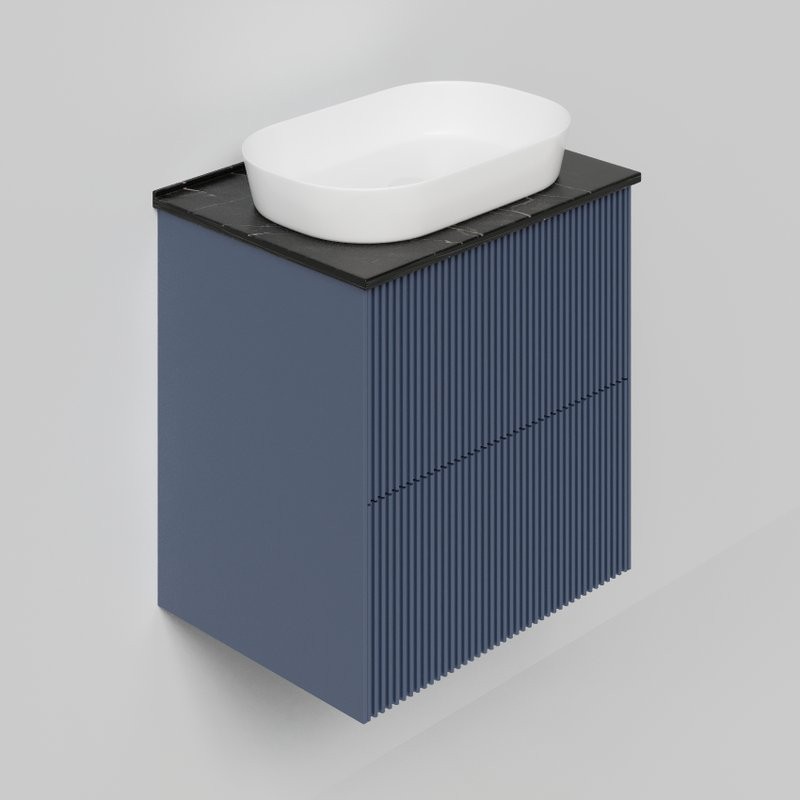 Тумба под раковину со столешницей La Fenice Terra Twin 60 подвесная, blu grigio, столешница черный мрамор