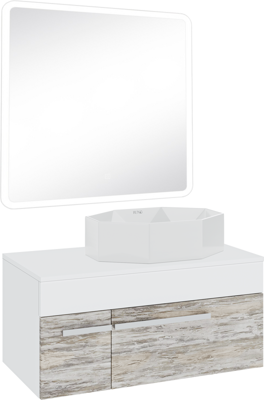 Мебель для ванной комнаты Runo Вудлайн 85 скандинавский дуб, раковина Cristallo 50