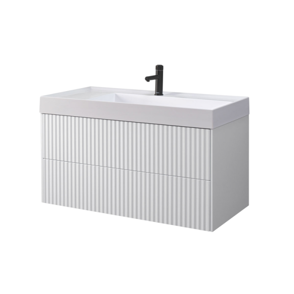 Тумба с раковиной Belux Сиртаки 100 подвесная, белая глянцевая, раковина 1000-02