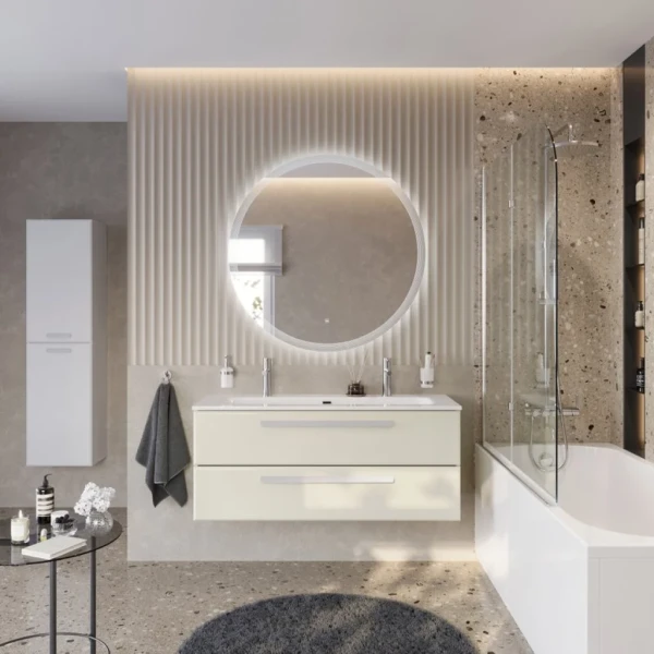 Мебель для ванной комнаты Cezares Eco Cer-N 120 брашированная альпака, раковина Eco 120-1-2, ручки сатин