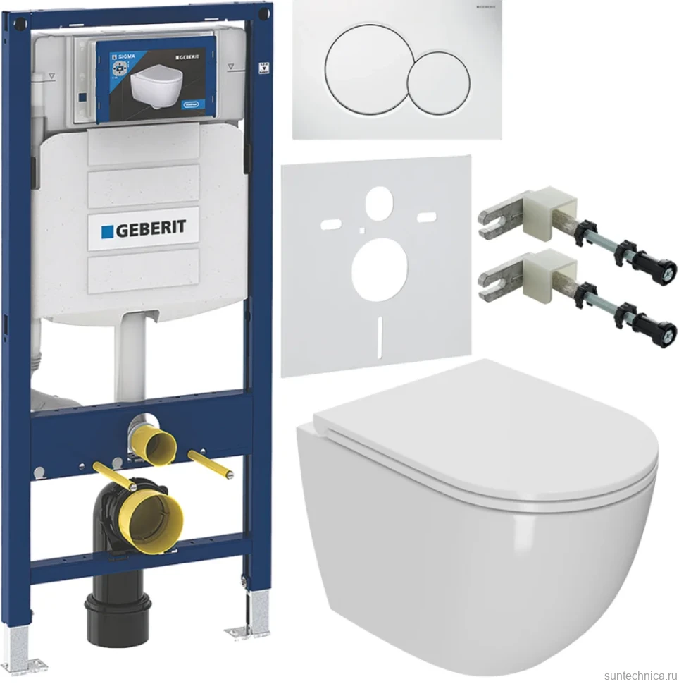 Комплект Унитаз подвесной Bauedge Bau Dream Hurricane-2 безободковый, с микролифтом, белый + Инсталляция Geberit Duofix UP 320 111.300.00.5 + Кнопка Sigma 01 115.770.11.5 белая + Крепления 111.815.00.1 к стене + Звукоизоляция