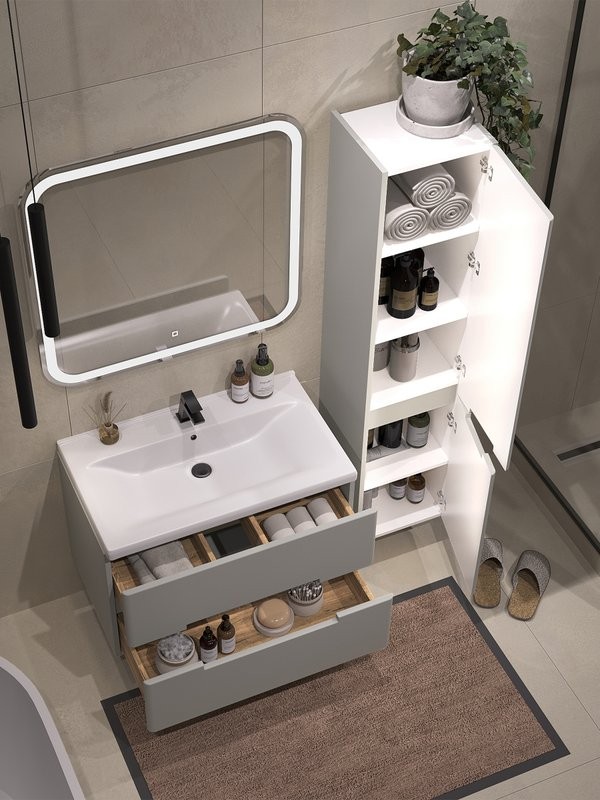 Мебель для ванной комнаты SanStar Ориана 80 подвесная, серая, раковина Santek Миранда 80