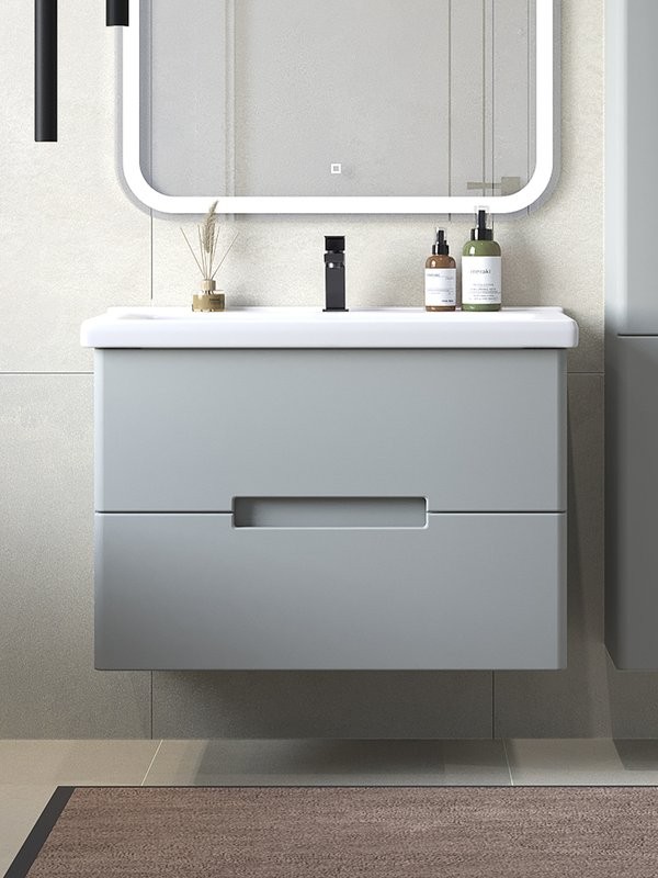 Мебель для ванной комнаты SanStar Ориана 80 подвесная, серая, раковина Santek Миранда 80