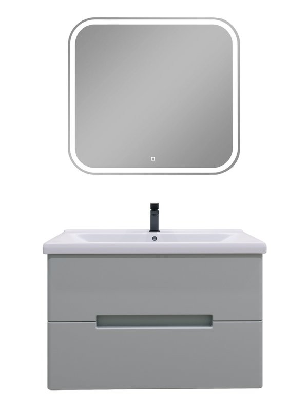 Мебель для ванной комнаты SanStar Ориана 80 подвесная, серая, раковина Santek Миранда 80