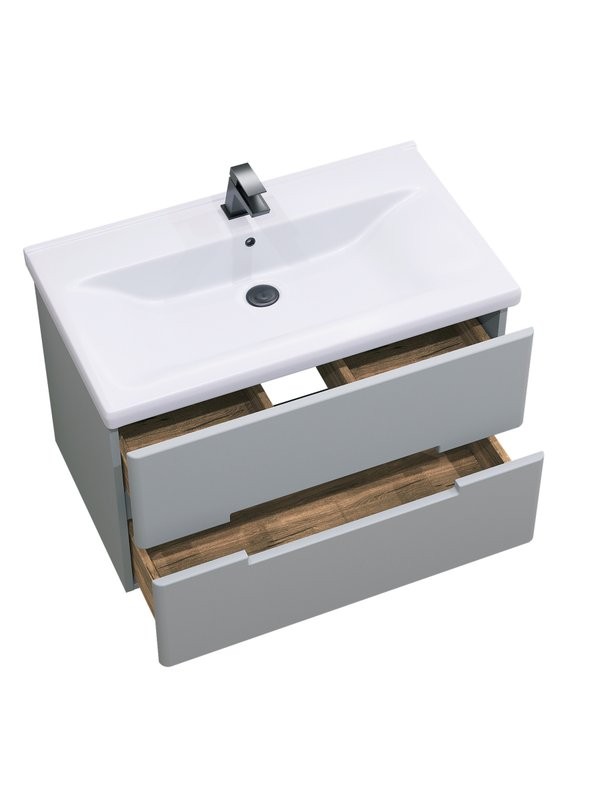 Мебель для ванной комнаты SanStar Ориана 80 подвесная, серая, раковина Santek Миранда 80