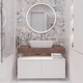 Мебель для ванной STWORKI Ольборг 100 столешница дуб карпентер, без отверстий, 2 тумбы 50, с раковиной Vitra Shift