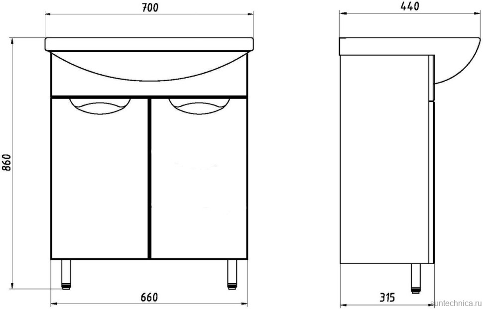 Тумба с раковиной ASB-Mebel Мессина 70 с дверками